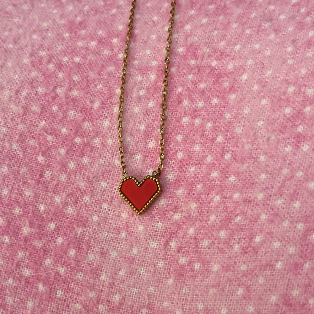 Gold Red Heart Pendant Necklace